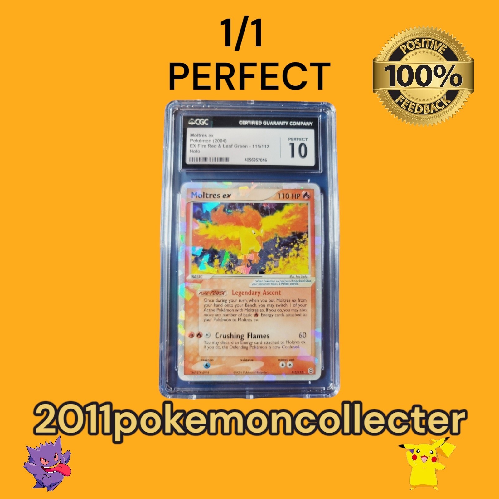 2004 EX Fire Red & Leaf Green - English Moltres ex Secret Rare (Cracked Ice) Holo 115/112