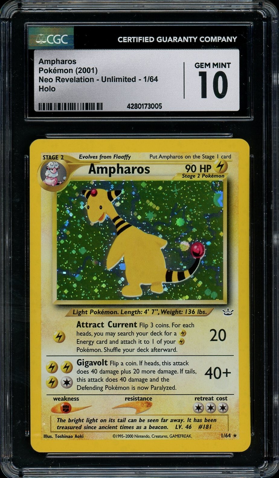 2001 Neo Revelation - Unlimited - English Ampharos Rare Holo 1/64