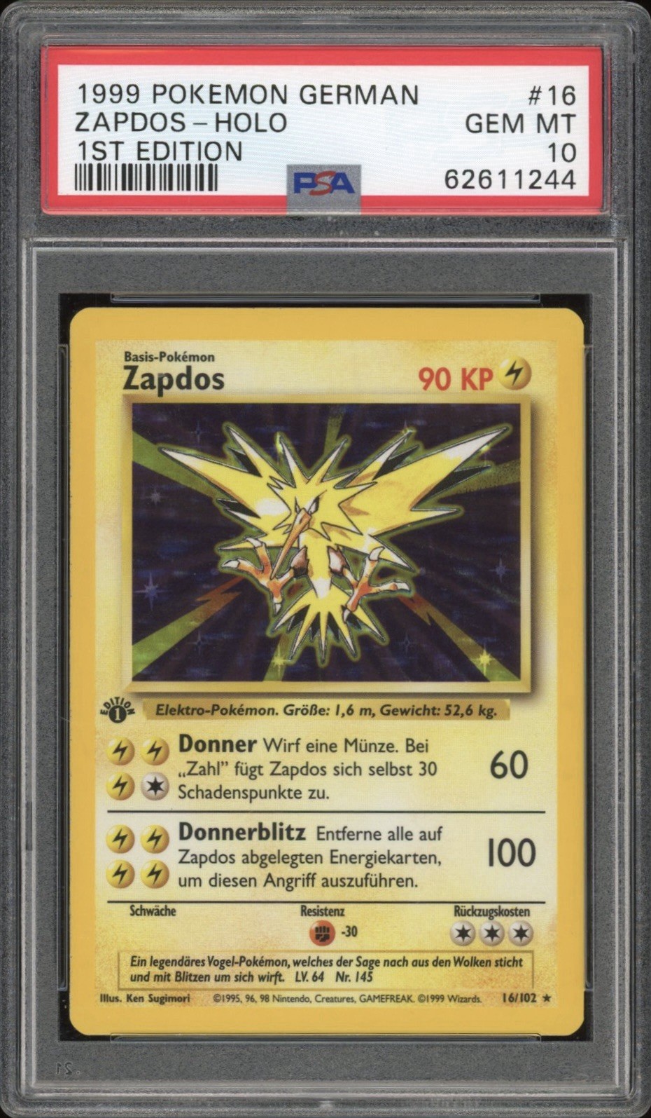 1999 Pokemon German Zapdos-Holo 1st Edition 16