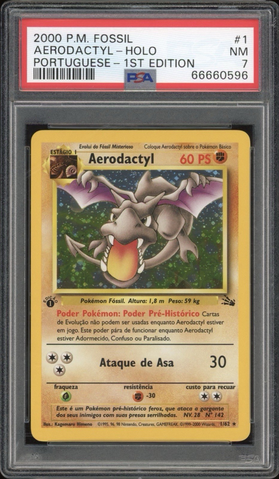 2000 Pokemon Portuguese Fossil Aerodactyl-Holo 1st Edition 1