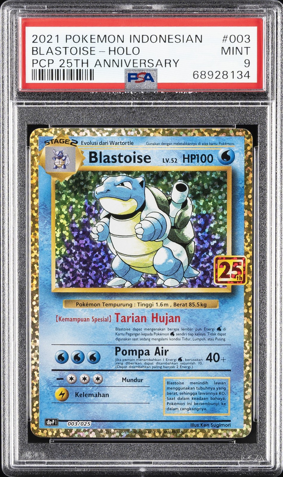 2021 Pokemon Indonesian Promo Card Pack 25th Anniversary Blastoise-Holo 003