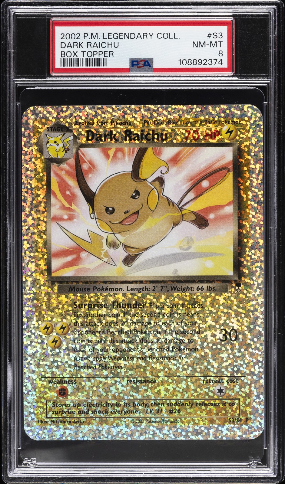 2002 Pokemon Legendary Collection Box Topper Dark Raichu S3