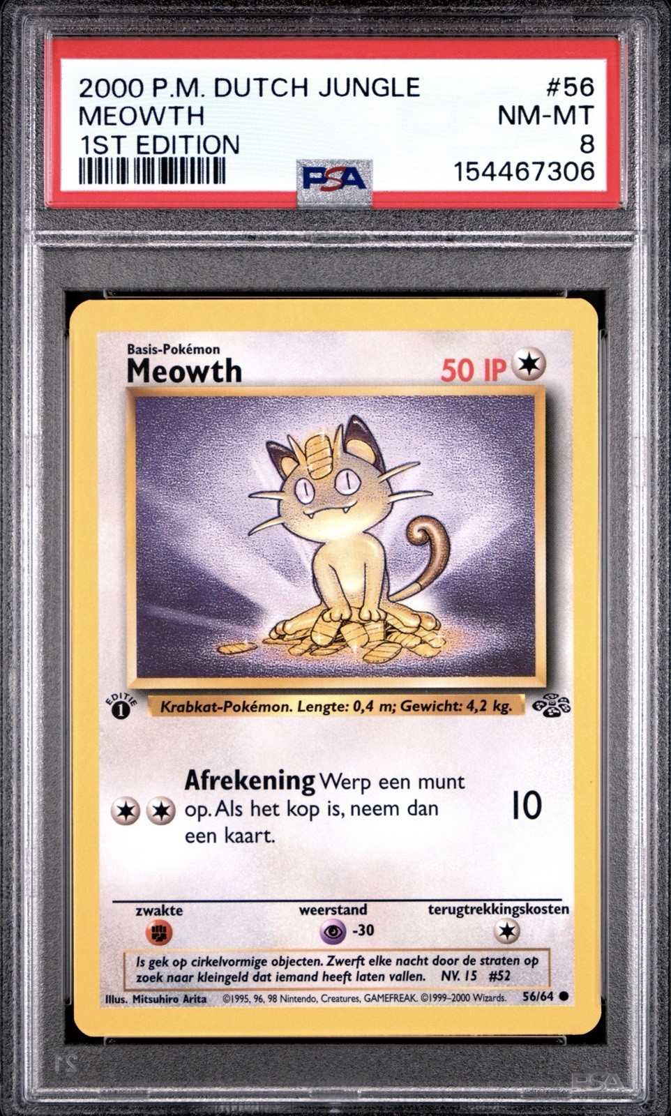 2000 Pokemon Dutch Jungle Meowth 1st Edition 56