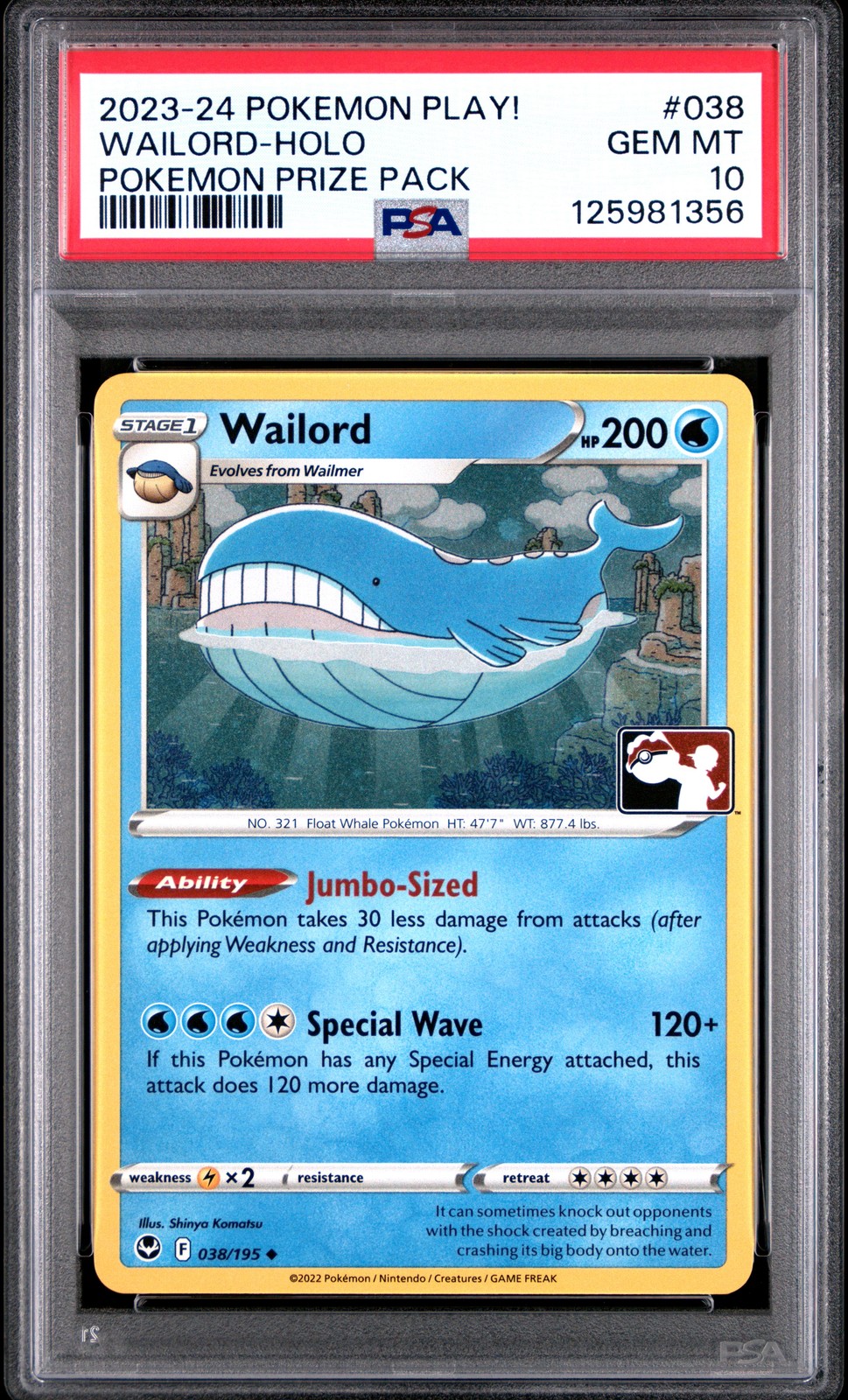 2023-2024 Pokemon Play! Pokemon Prize Pack Wailord-Holo 038