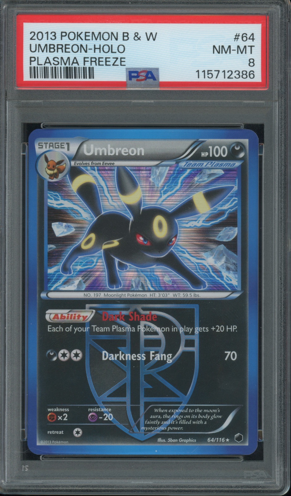 2013 Pokemon Black & White Plasma Freeze Umbreon-Holo 64
