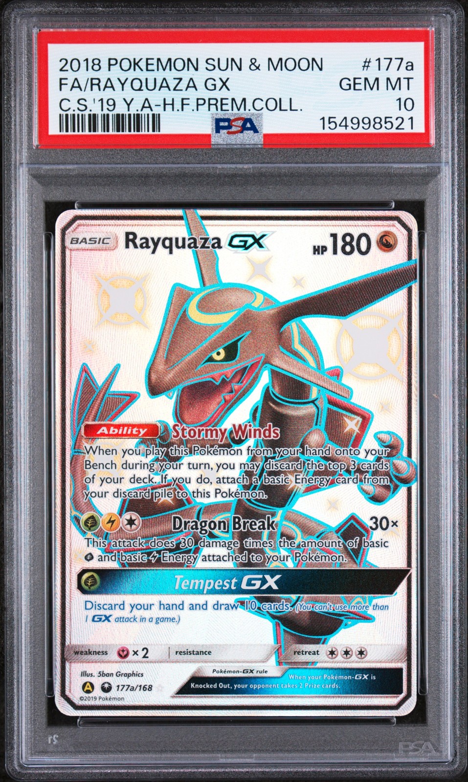 2018 Pokemon Sun & Moon Celestial Storm Full Art/Rayquaza GX 2019 Yellow A Hidden Fates Premium Collection 177a