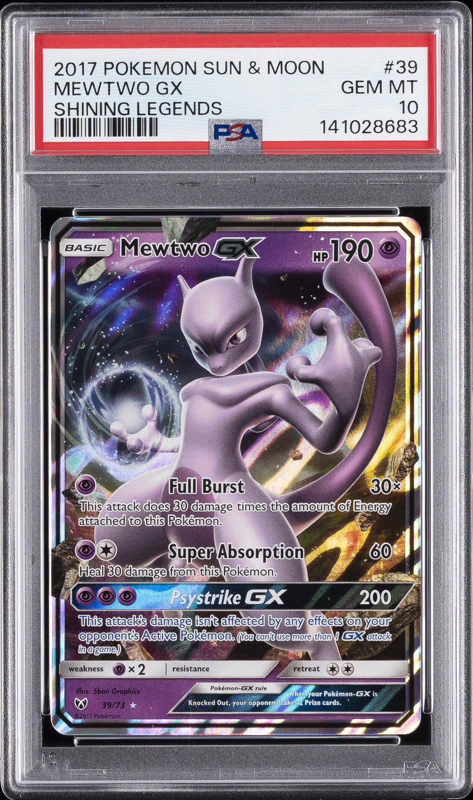 2017 Pokemon Sun & Moon Shining Legends Mewtwo GX 39