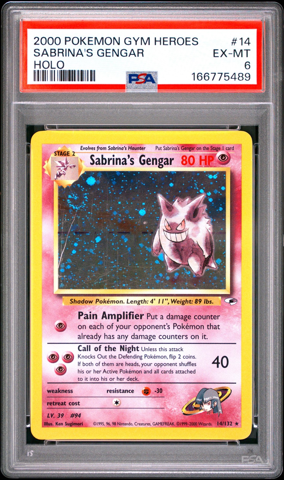 2000 Pokemon Gym Heroes Sabrina's Gengar Holo 14