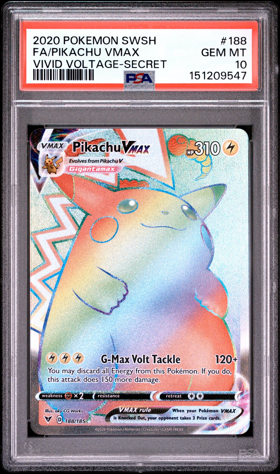 2020 Pokemon Sword & Shield Vivid Voltage Full Art/Pikachu Vmax Secret 188