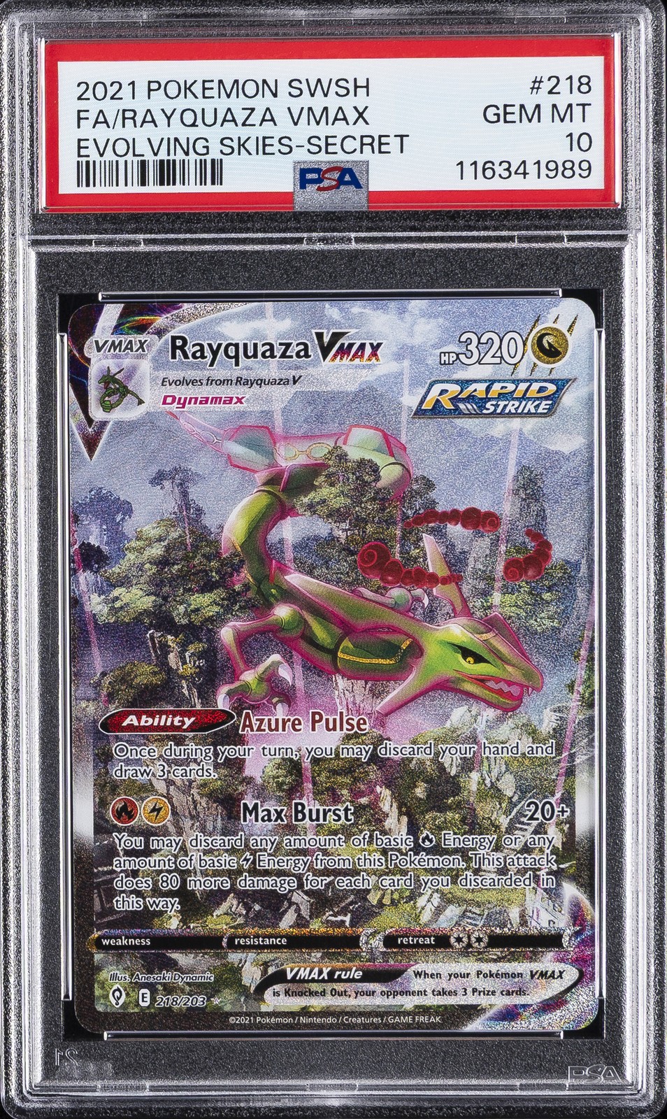 2021 Pokemon Sword & Shield Evolving Skies Full Art/Rayquaza Vmax Secret 218