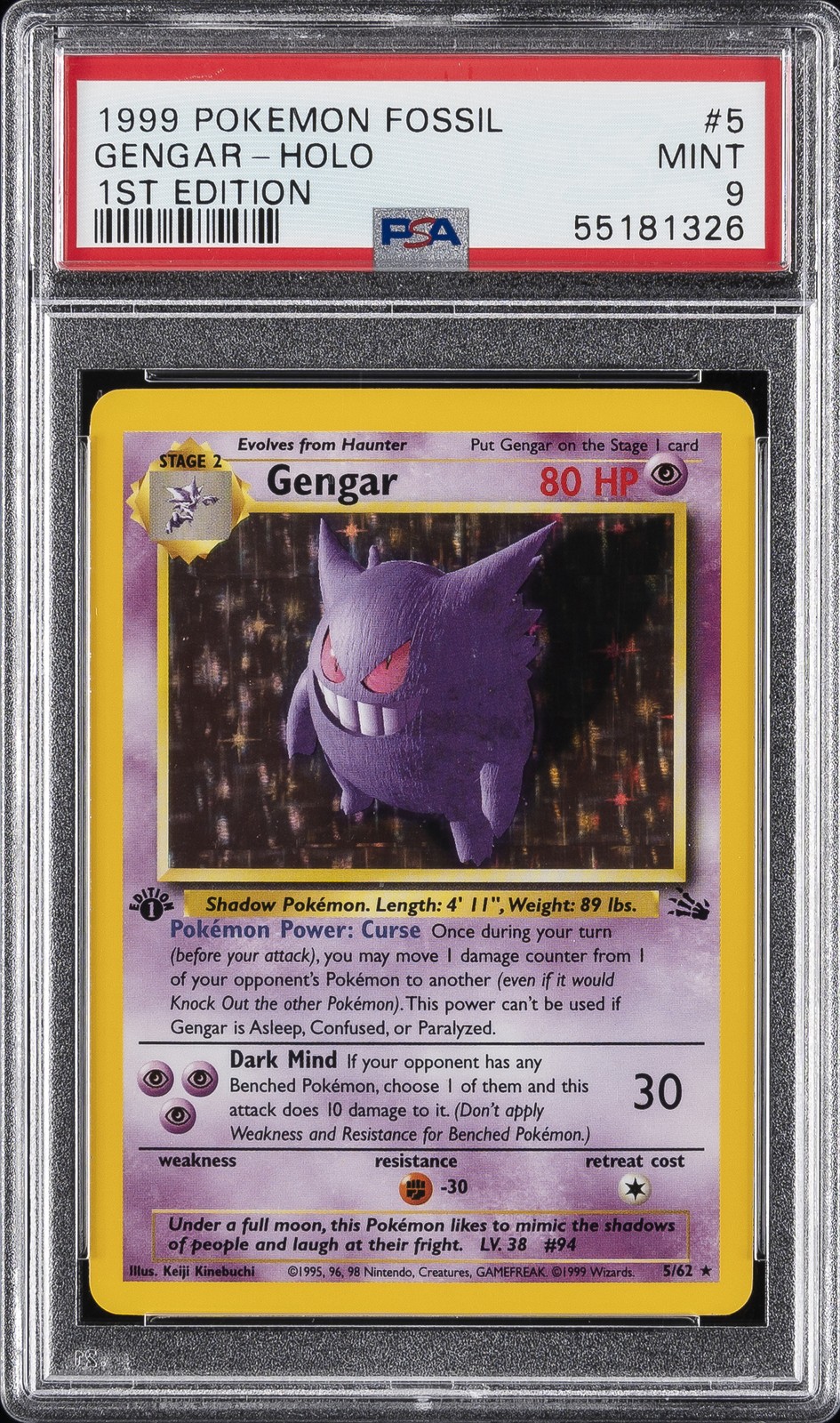 1999 Pokemon Fossil Gengar-Holo 1st Edition 5