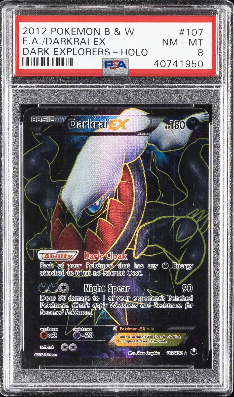 2012 Pokemon Black & White Dark Explorers Full Art/Darkrai EX 107