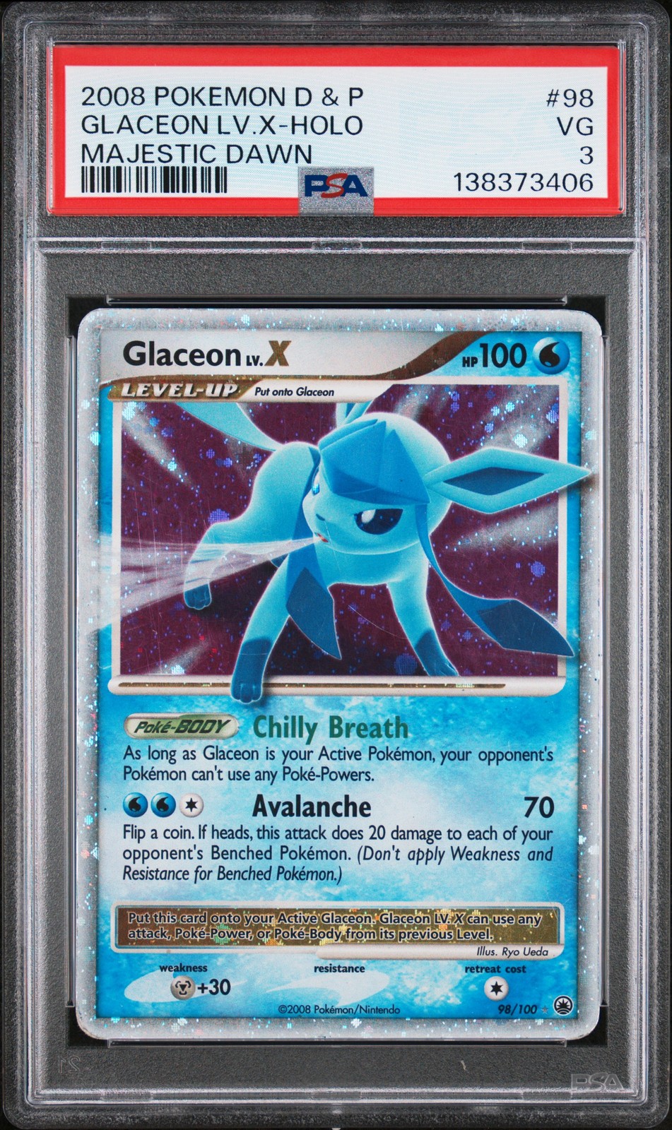 2008 Pokemon Diamond & Pearl Majestic Dawn Glaceon LV.X-Holo 98