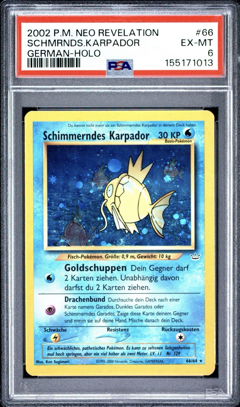 2002 Pokemon German Neo Revelation Schimmerndes Karpador-Holo 66