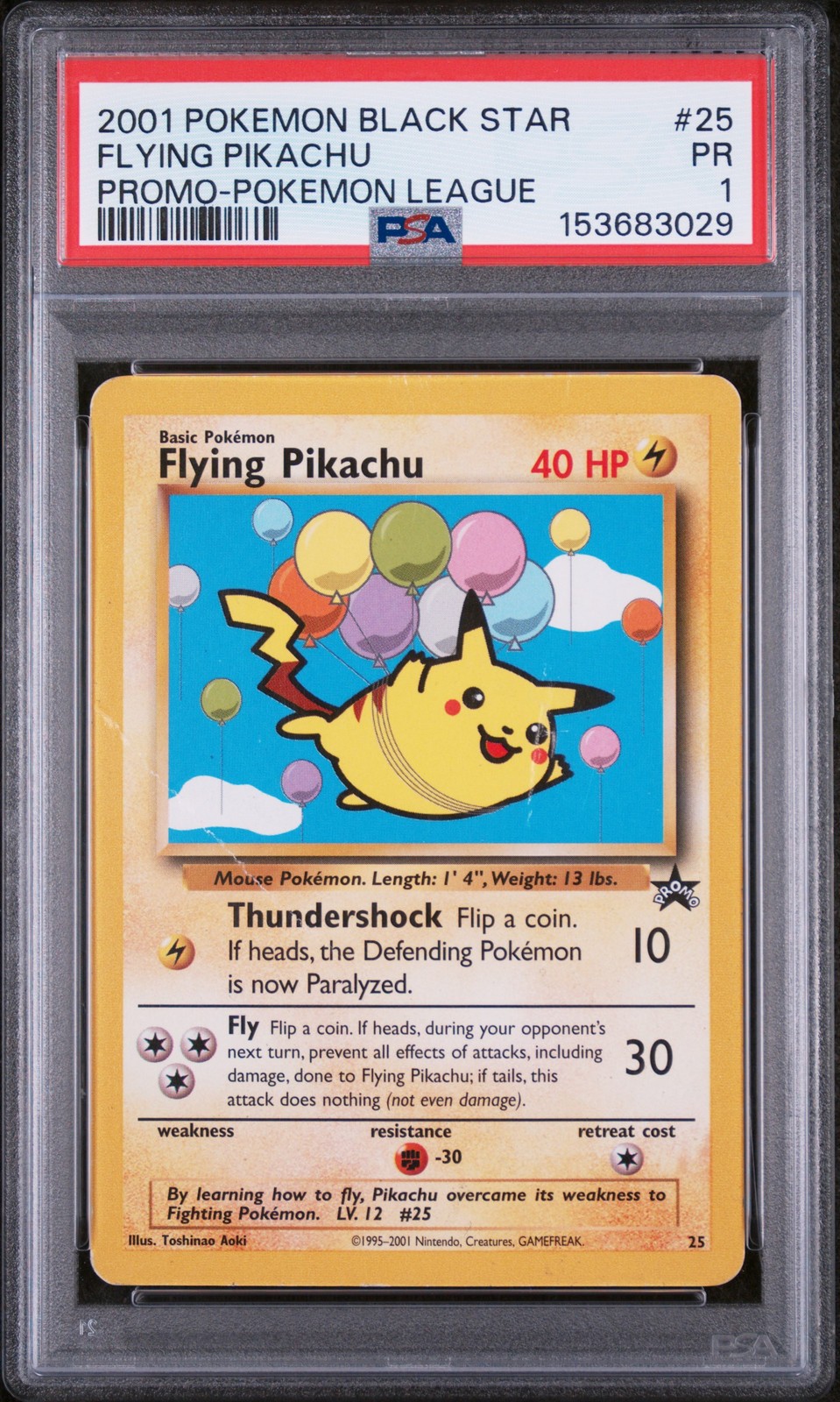 2001 Pokemon Promo Black Star Flying Pikachu Pokemon League 25