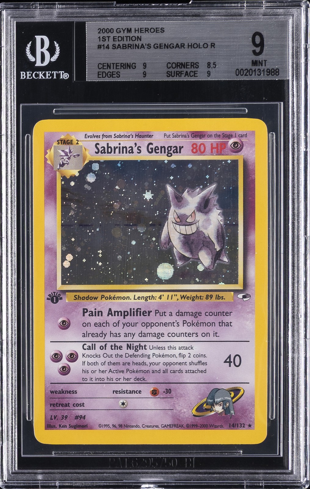 2000 Pokemon Gym Heroes 1st Edition Sabrina's Gengar HOLO R 14