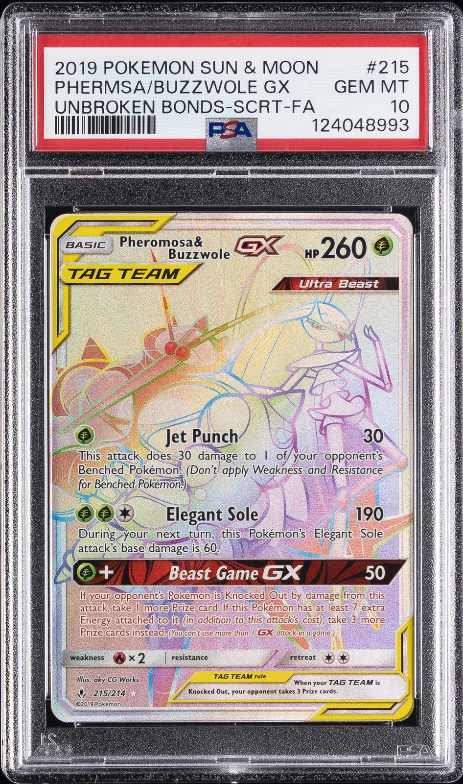 2019 Pokemon Sun & Moon Unbroken Bonds Full Art/Pheromosa & Buzzwole GX Secret 215