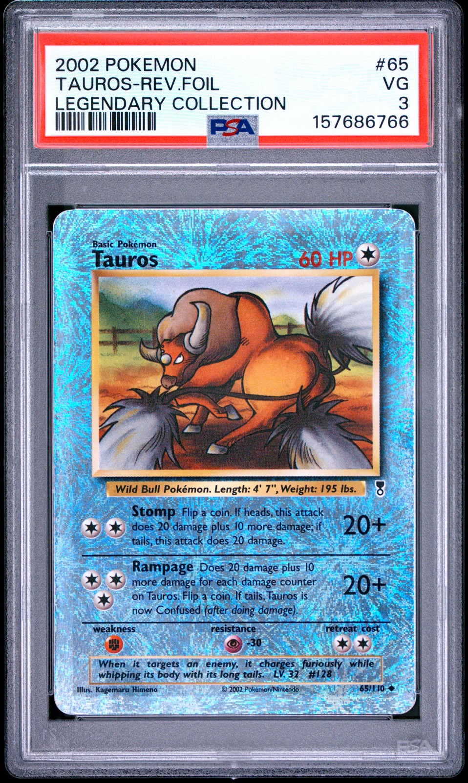 2002 Pokemon Legendary Collection Tauros-Reverse Foil 65