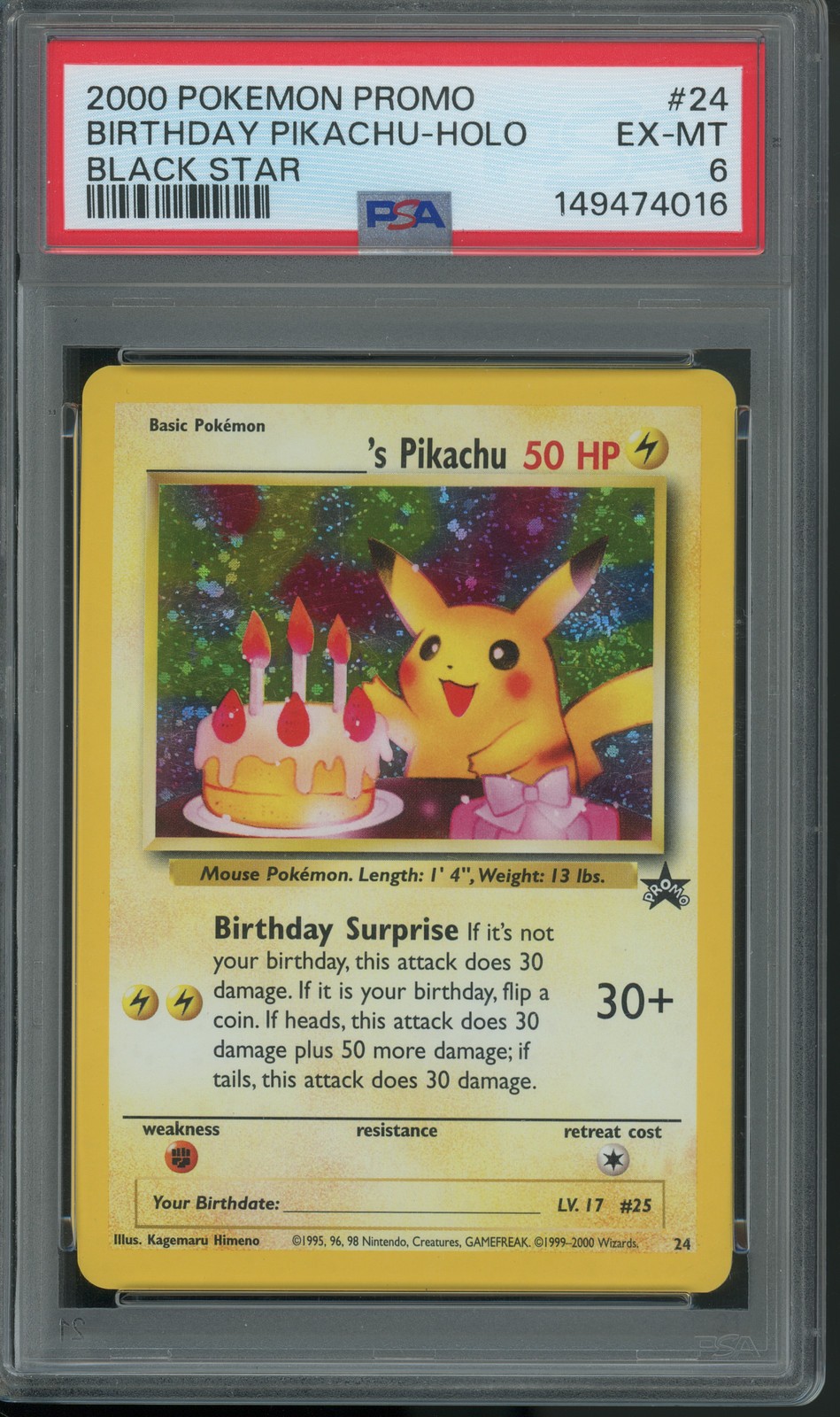 2000 Pokemon Promo Black Star Birthday Pikachu-Holo 24