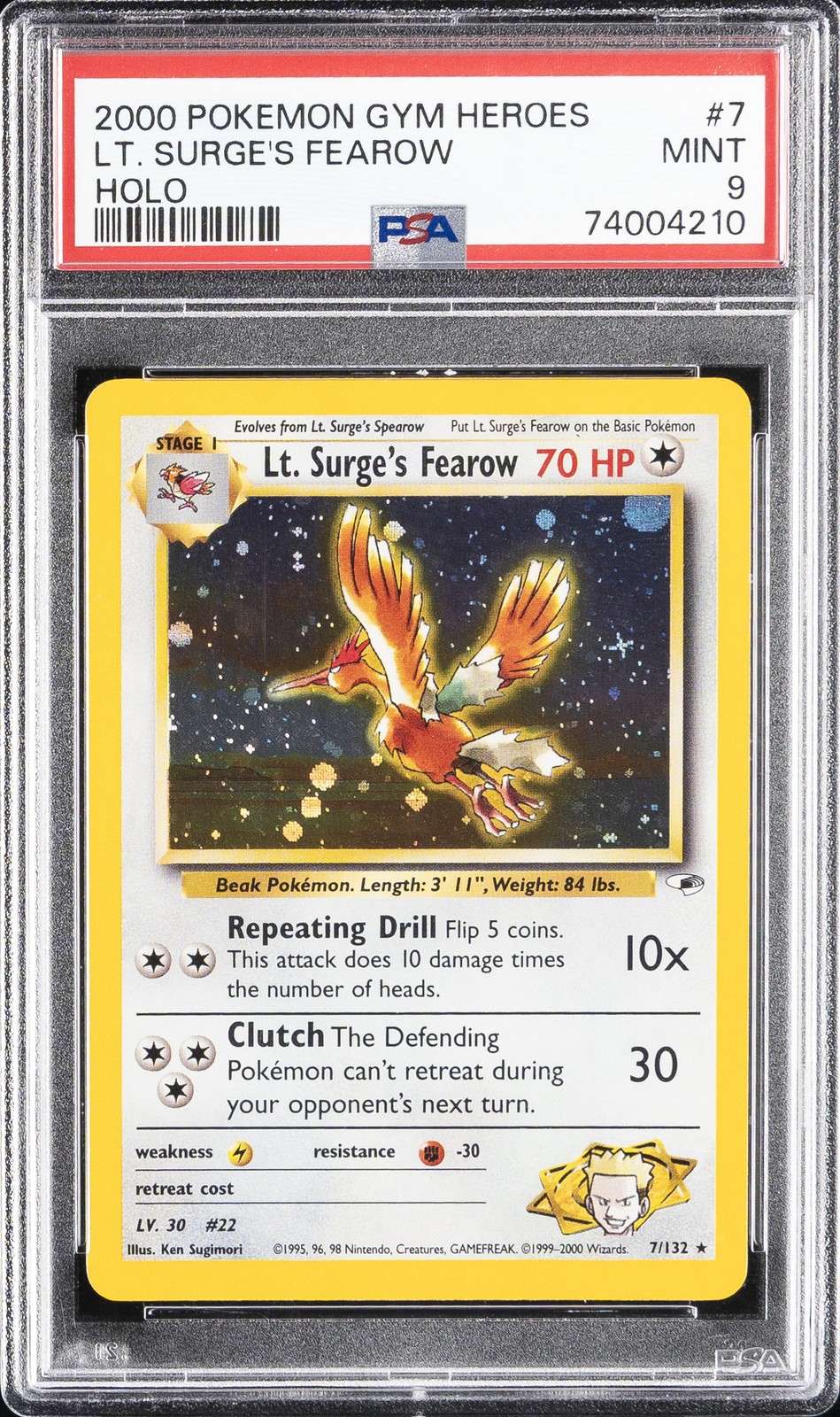 2000 Pokemon Gym Heroes LT. Surge's Fearow Holo 7