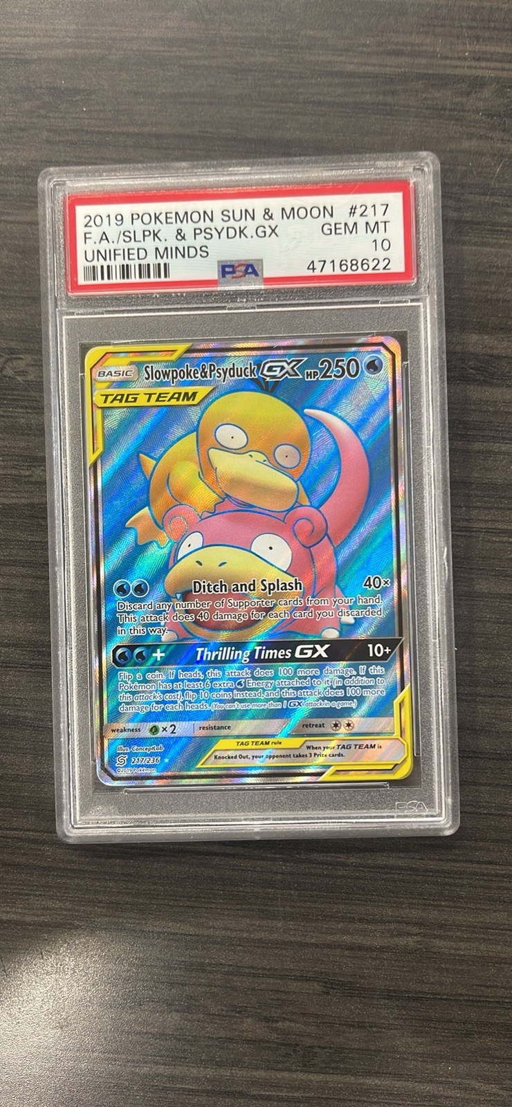 2019 Pokemon Sun & Moon Unified Minds Full Art/Slowpoke & Psyduck GX 217