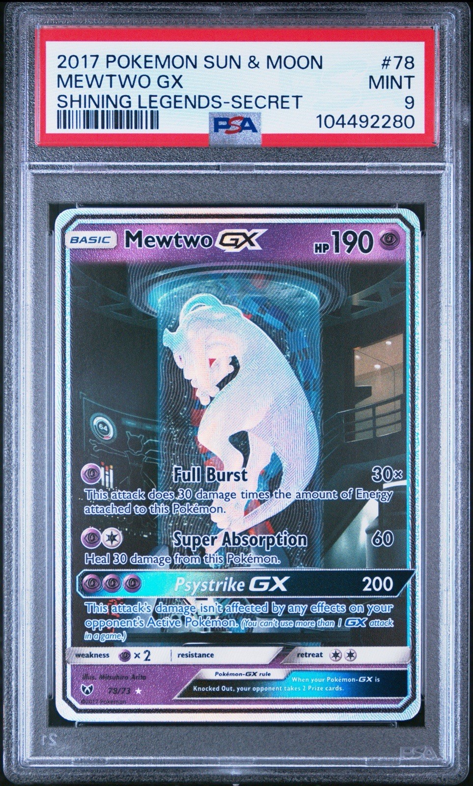2017 Pokemon Sun & Moon Shining Legends Mewtwo GX Secret 78