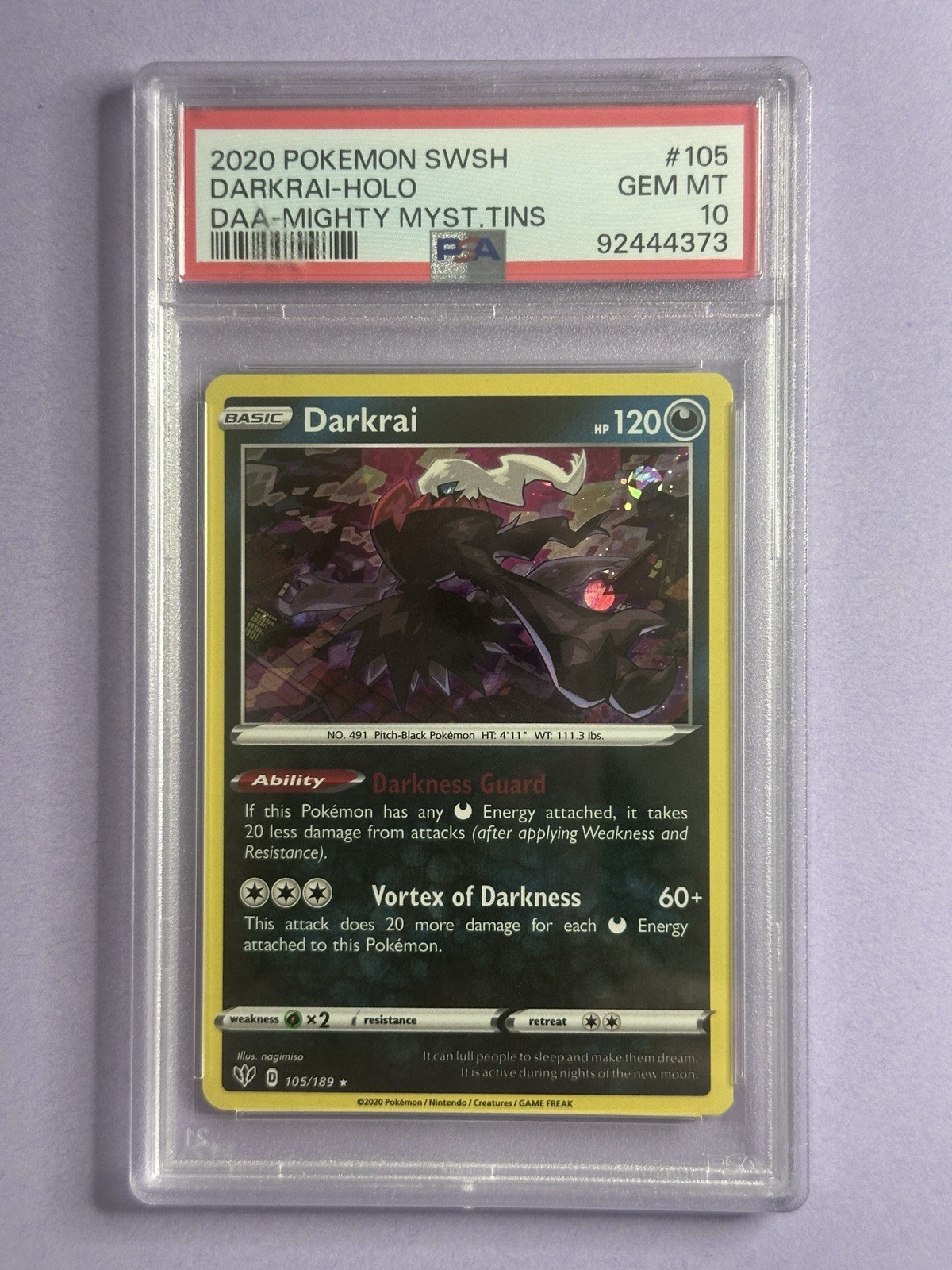 2020 Pokemon Sword & Shield Darkness Ablaze Darkrai-Holo 2021 Mighty Mysterious Tins 105