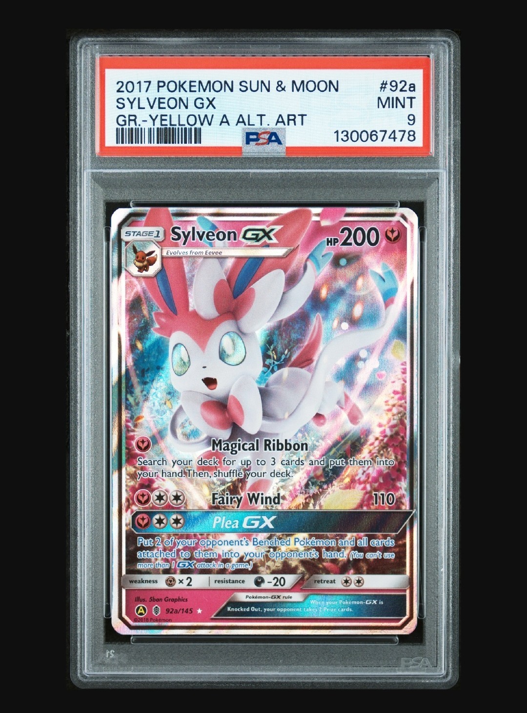 2017 Pokemon Sun & Moon Guardians Rising Sylveon GX Yellow A Alternate Art 92a