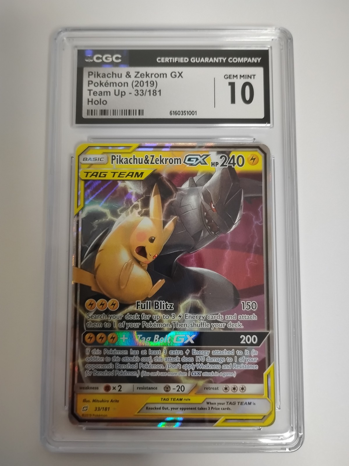 2019 Team Up - English Pikachu & Zekrom GX Ultra Rare Holo 33/181