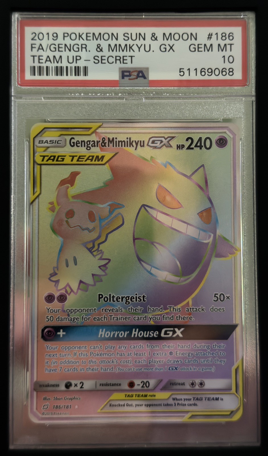 2019 Pokemon Sun & Moon Team Up Full Art/Gengar & Mimikyu GX Secret 186