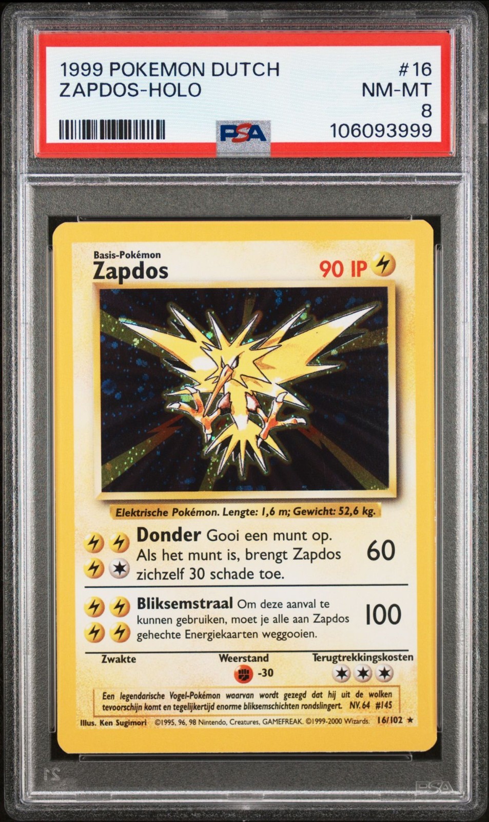 1999 Pokemon Dutch Zapdos-Holo 16