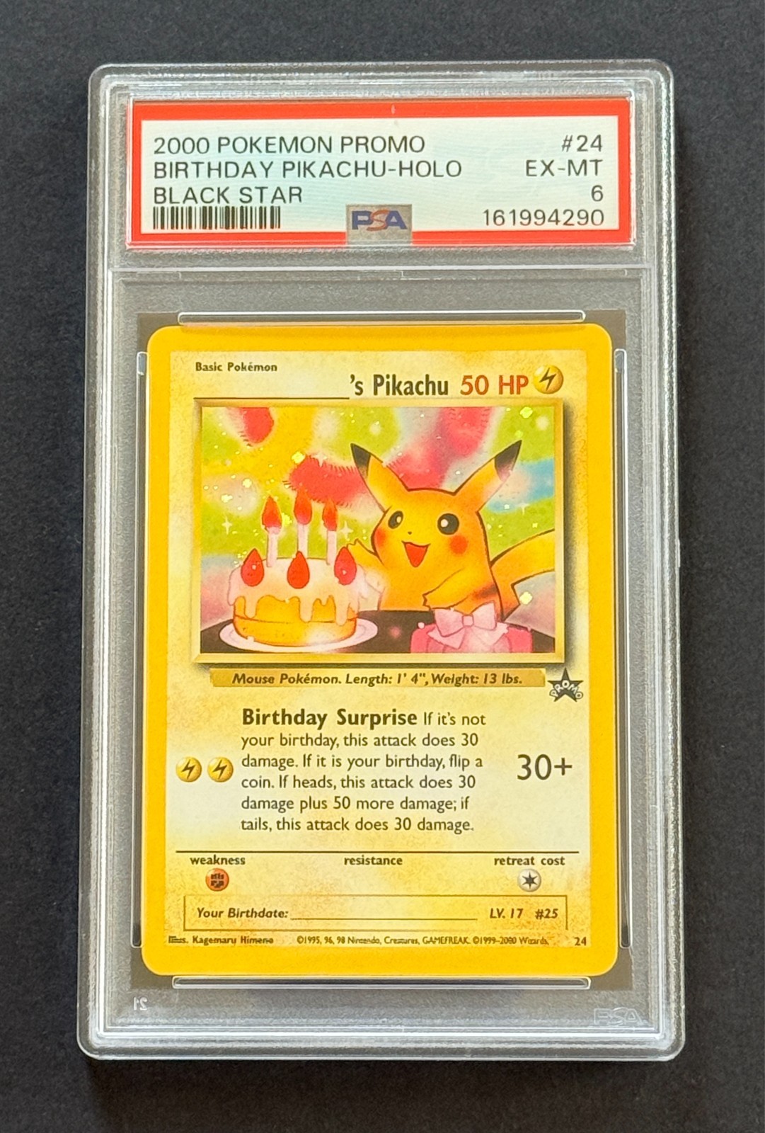 2000 Pokemon Promo Black Star Birthday Pikachu-Holo 24
