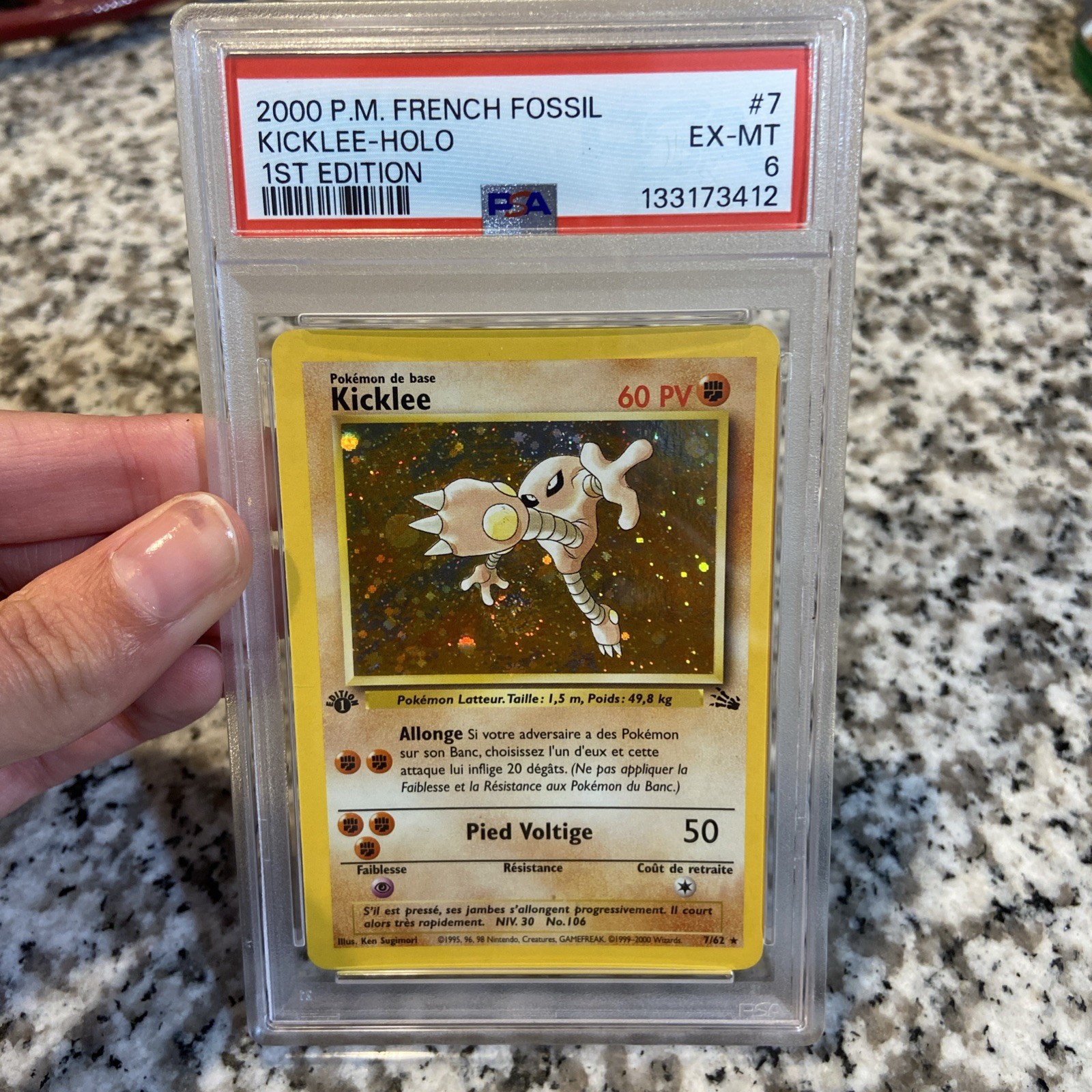 2000 Pokemon French Fossil Kicklee-Holo 1st Edition 7