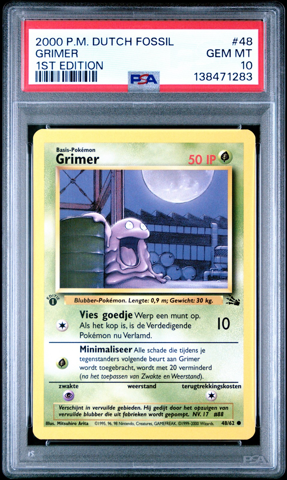 2000 Pokemon Dutch Fossil Grimer 1st Edition 48