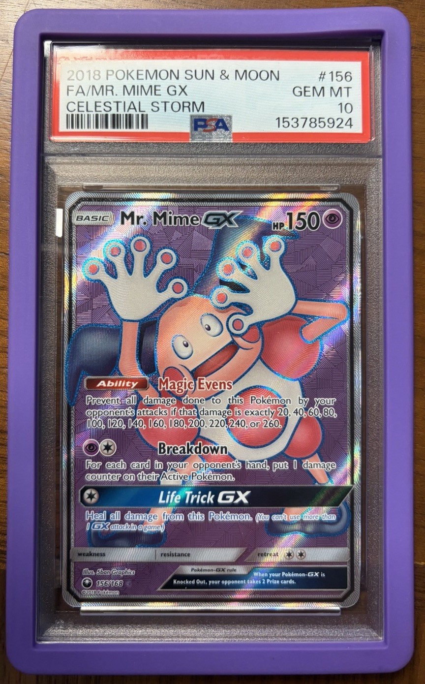 2018 Pokemon Sun & Moon Celestial Storm Full Art/Mr. Mime GX 156