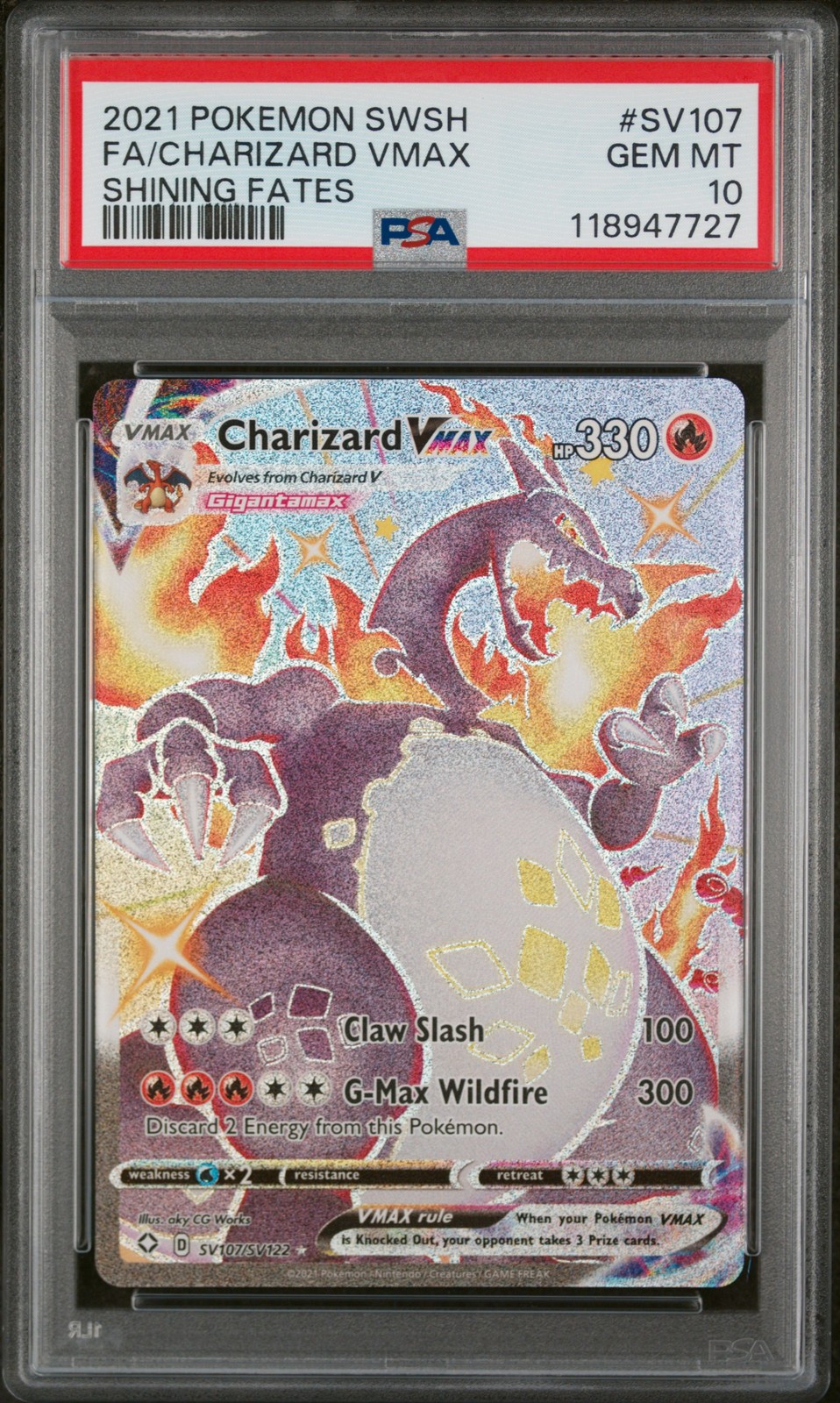 2021 Pokemon Sword & Shield Shining Fates Full Art/Charizard Vmax SV107