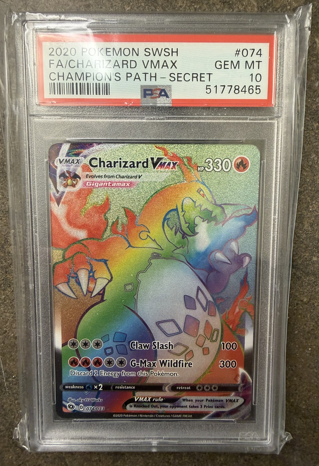 2020 Pokemon Sword & Shield Champion's Path Full Art/Charizard Vmax Secret 074