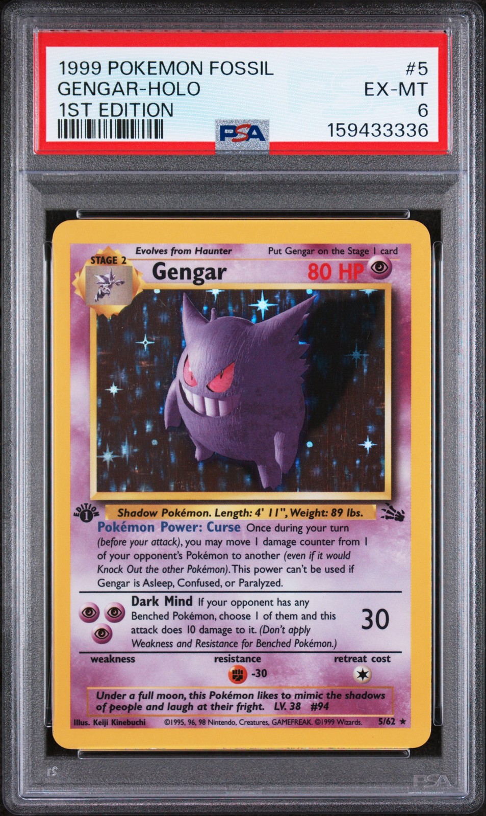 1999 Pokemon Fossil Gengar-Holo 1st Edition 5