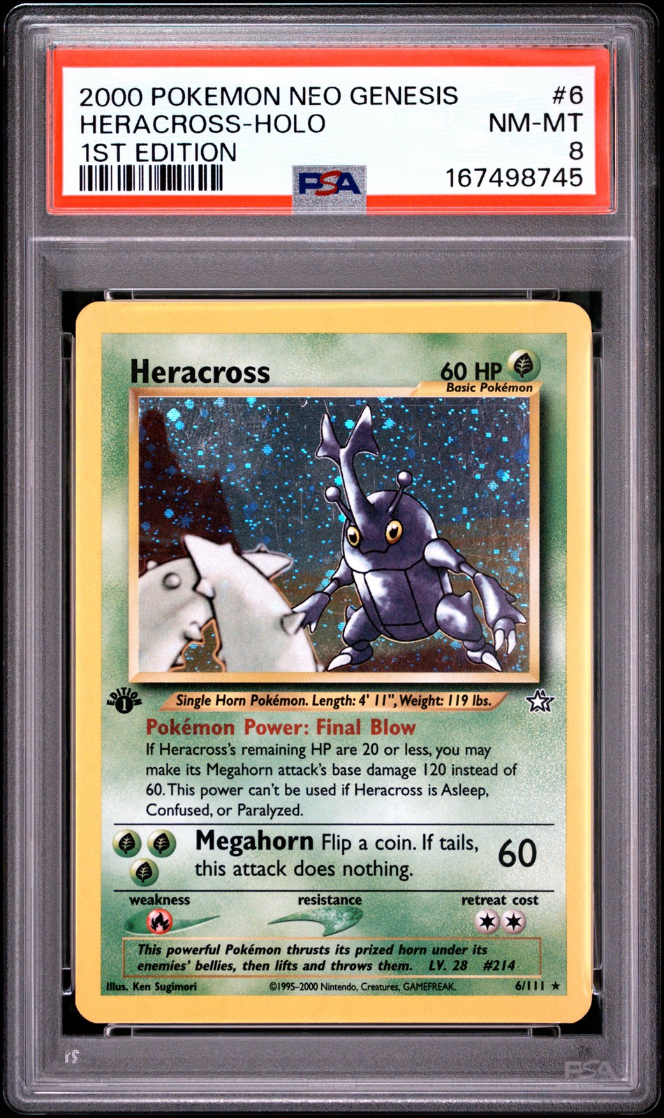 2000 Pokemon Neo Genesis 1st Edition Heracross-Holo 6