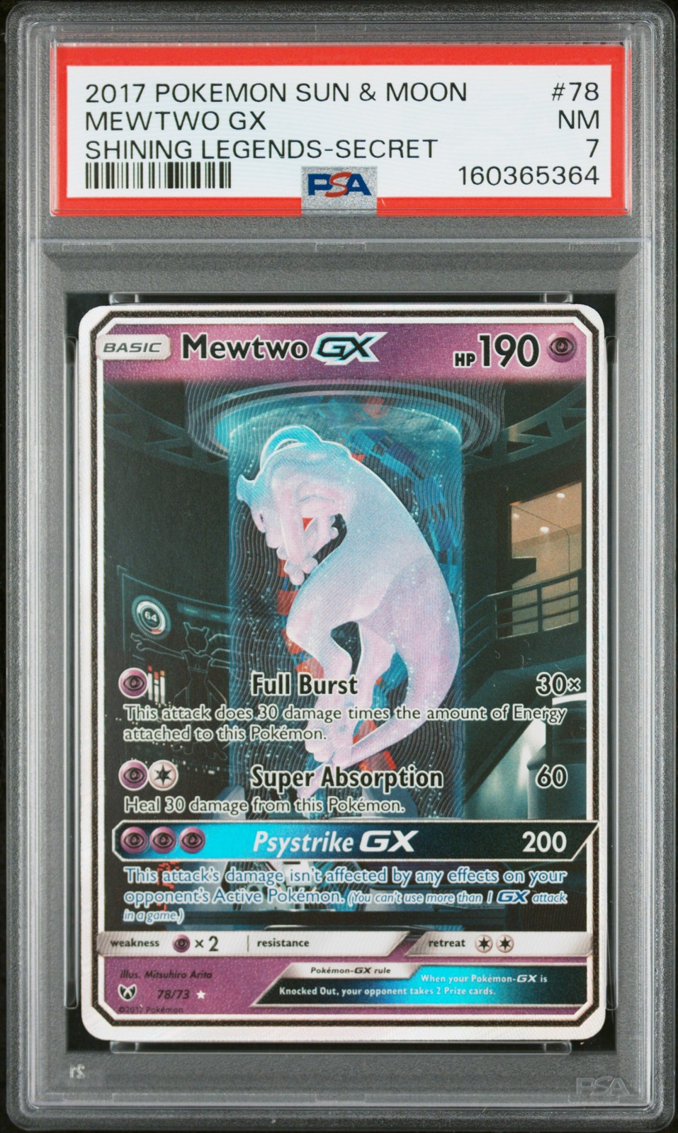 2017 Pokemon Sun & Moon Shining Legends Mewtwo GX Secret 78