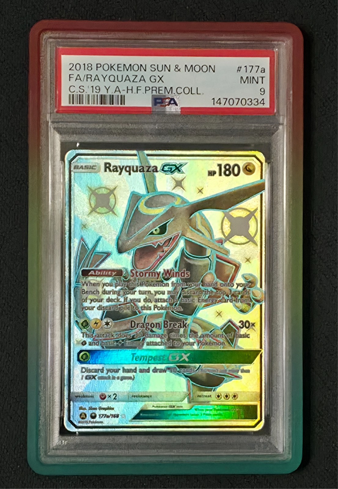 2018 Pokemon Sun & Moon Celestial Storm Full Art/Rayquaza GX 2019 Yellow A Hidden Fates Premium Collection 177a