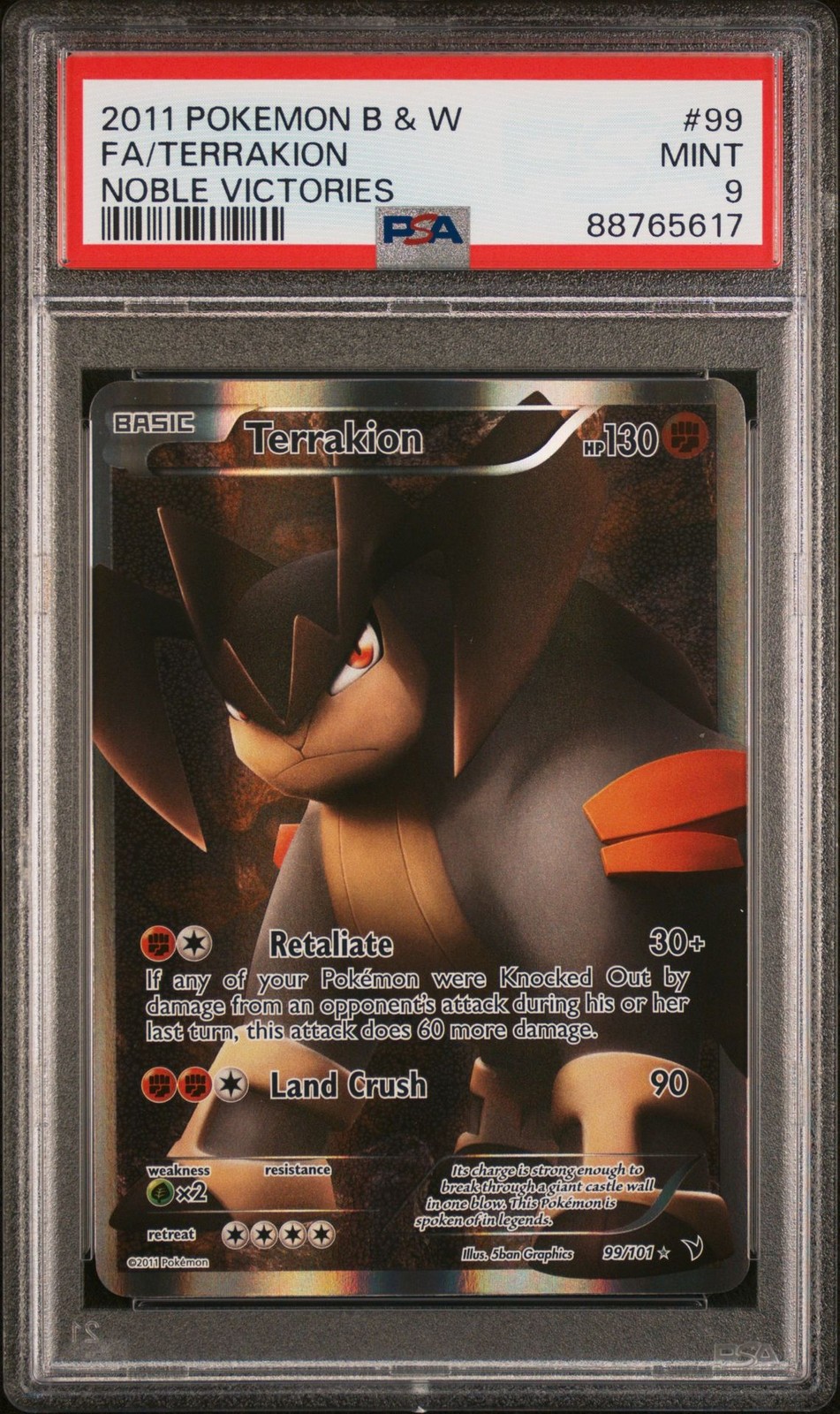 2011 Pokemon Black & White Noble Victories Full Art/Terrakion 99