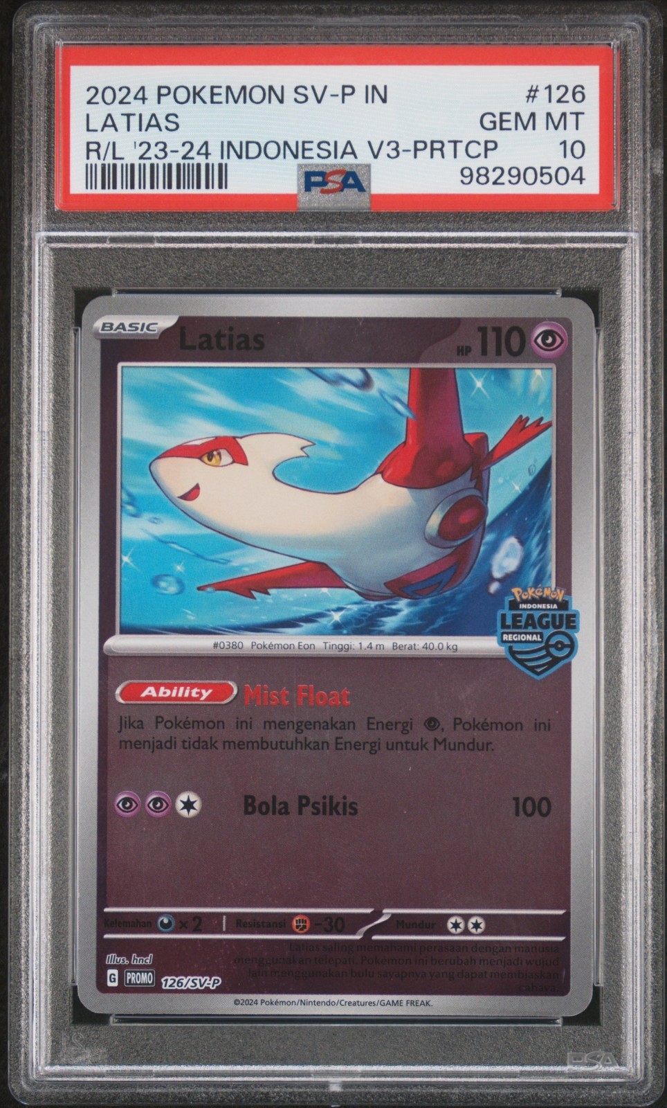 2024 Pokemon Indonesian SV-P Promo Latias Regional League 2023-2024 Indonesia Volume 3-Participation 126