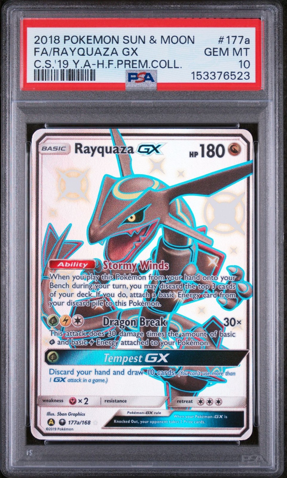 2018 Pokemon Sun & Moon Celestial Storm Full Art/Rayquaza GX 2019 Yellow A Hidden Fates Premium Collection 177a