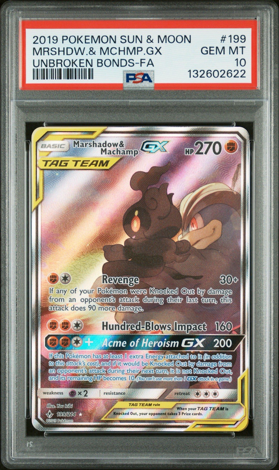 2019 Pokemon Sun & Moon Unbroken Bonds Full Art/Marshadow & Machamp GX 199