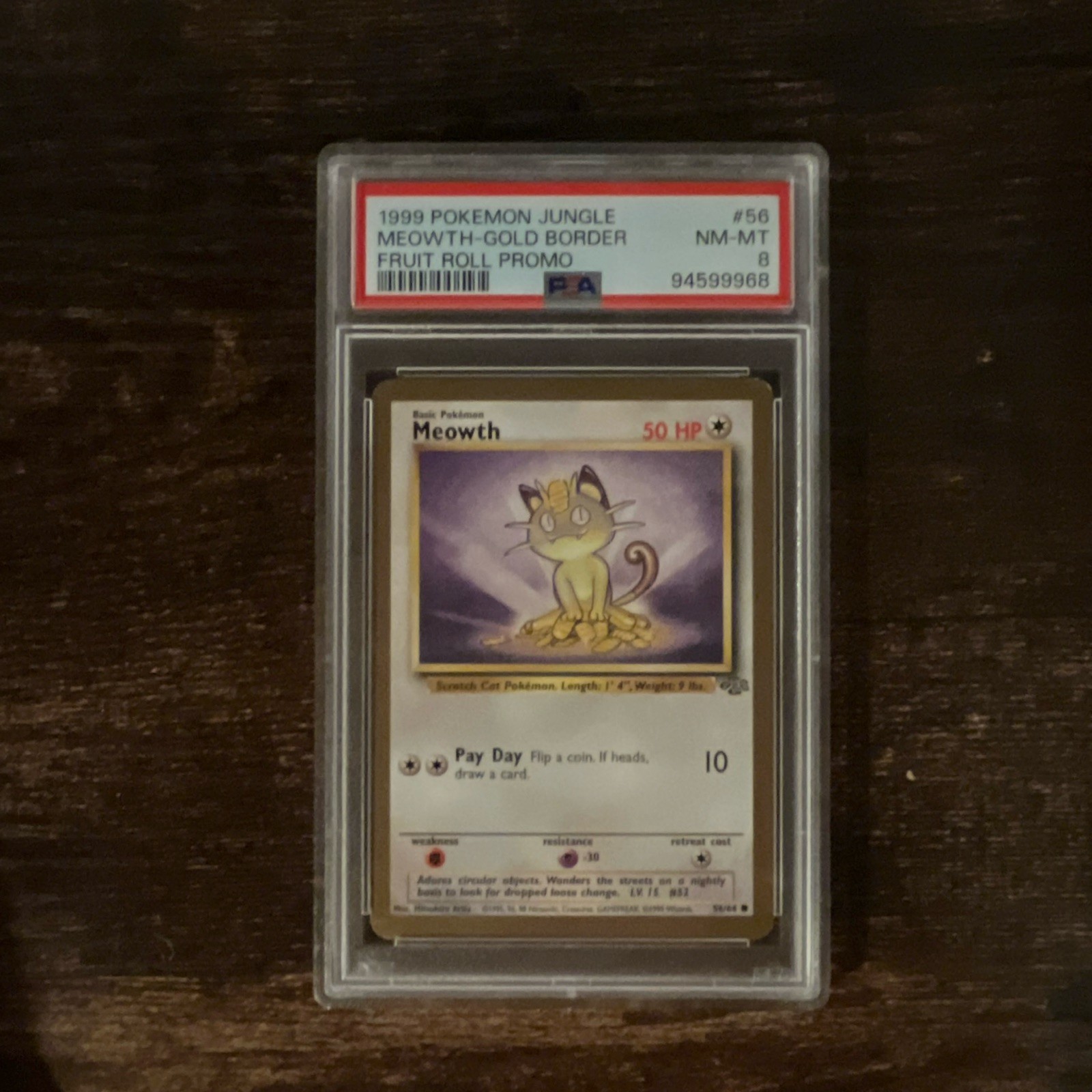 1999 Pokemon Jungle Promo Meowth-Gold Border Fruit Roll Promo 56