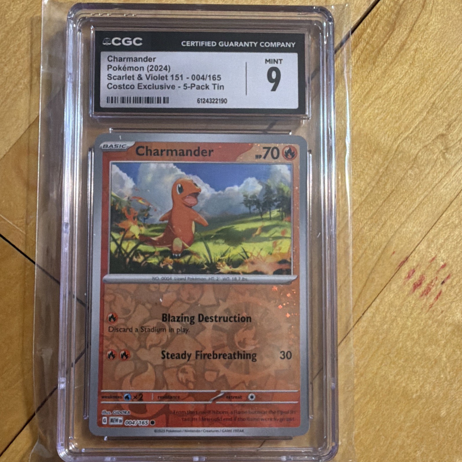 2024 Scarlet & Violet 151 - MEW EN - English Charmander (Rev. Cos. Holo)Costco Exclusive (2023 on Card) 5-Pack Tin 004/165