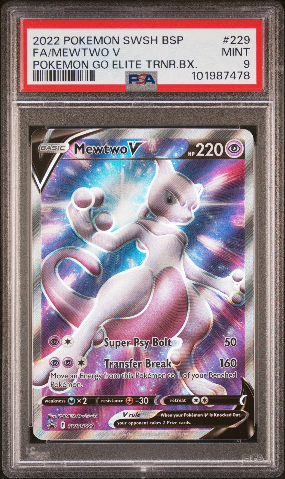 2022 Pokemon Swsh Black Star Promo Full Art/Mewtwo V Pokemon Go Elite Trainer Box 229