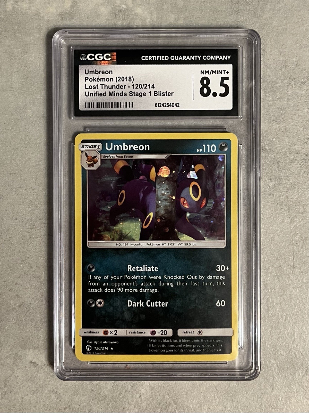 2018 Lost Thunder - English Umbreon Unified Minds Stage 1 Blister (Cosmos Holo) 120/214