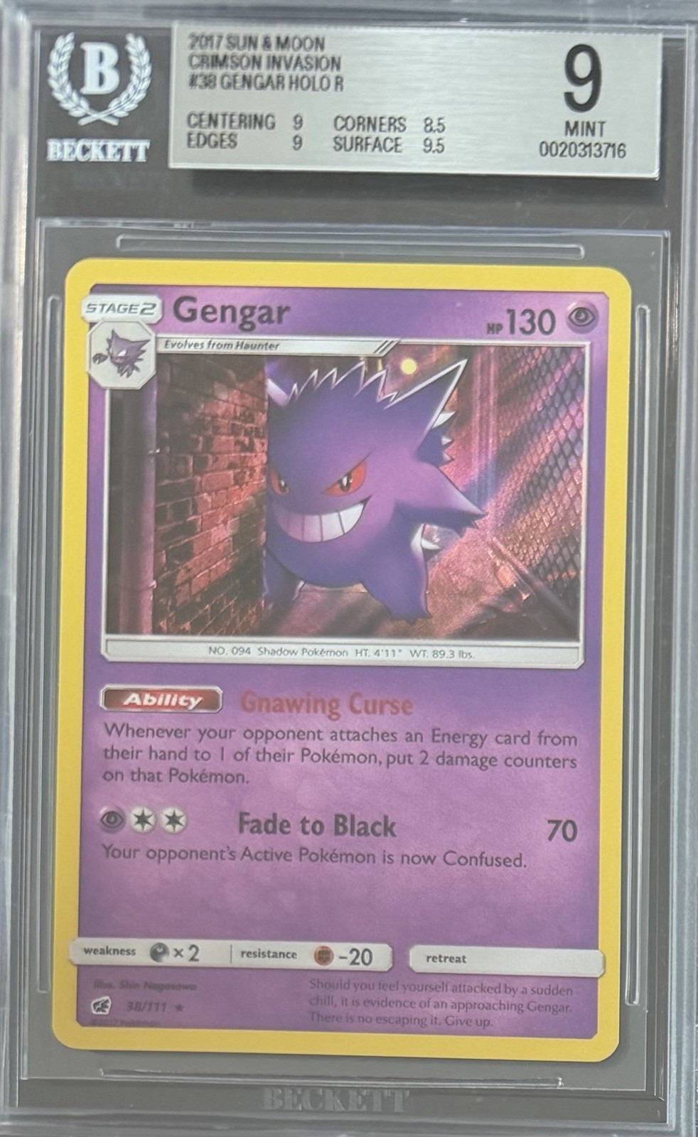 2017 Pokemon Sun and Moon Crimson Invasion Gengar HOLO R 38